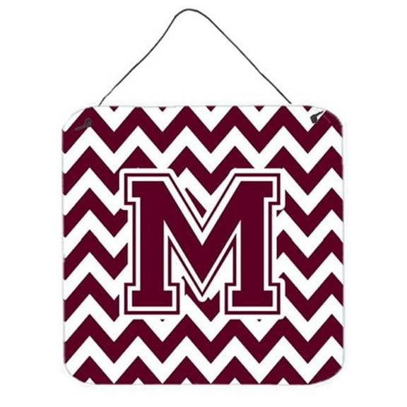 Letter M Chevron Maroon & White Wall or Door Hanging Prints, 6 x 0.02 x 6 in.