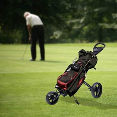 Foldable 3 Wheel Golf Pull Push Cart Trolley with Scorecard and Drink Holder, Black