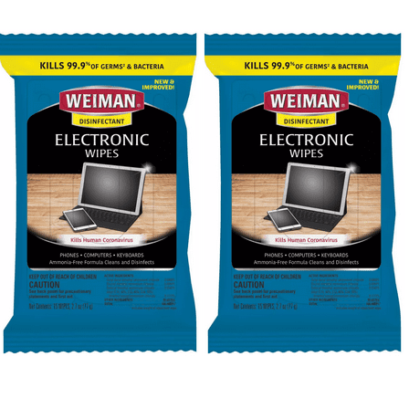 2 Pack Weiman Electronic Wipes Convenience Packs Non Toxic Safely Clean Your Laptop, Computer, TV, Phone, and Tablet Screens 15 Wipes Per Pack 30 Count