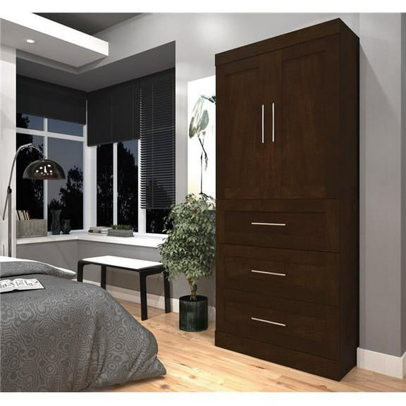 Pur 36" storage unit with 3-drawer set and doors in Chocolate