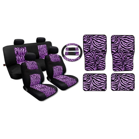 - Premium Fur Print on Black Mesh - Pink Zebra Accent - Comfy Mesh Front Pair Bench Steering Wheel Set PLUS Pink Zebra 4pc Floor Mats For Nissan Altima