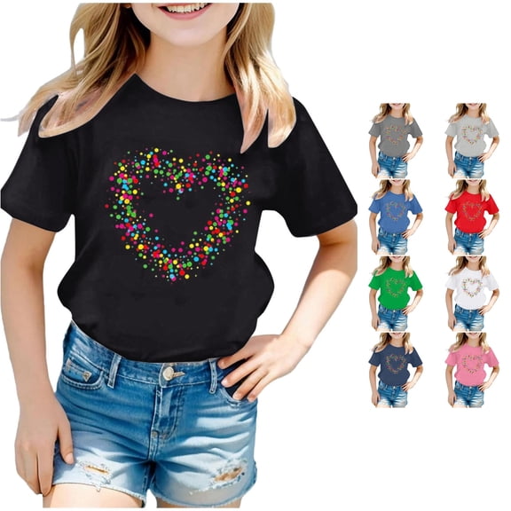 Toddler Girls Cute Short Sleeve T Shirts Casual Crewneck T Shirt Top with Print Designs Tee Shirts Size 4-5T ,Black
