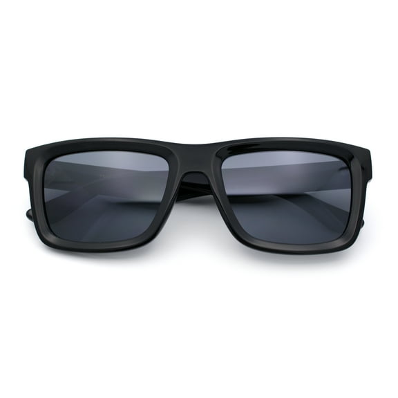 Iconic Narrow Rectangular Thick Horn Rim Plastic Minimal Sunglasses All Black