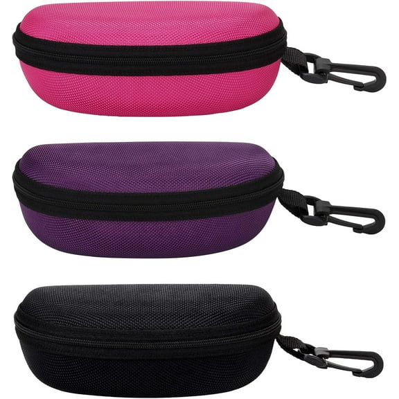 3 Pieces Portable Hard Shell Sunglasses Case, Zipper Eyewear Eyeglasses Case with Hook for Women Men Travel Sports