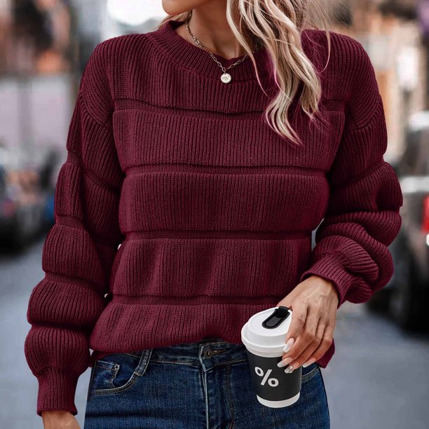 Puntoco Suéter Mujer Color Sólido Camiseta Manga Larga Blusa Cuello Redondo Casual tops Sudadera Navidad Liquidación Puntoco Puntoco-3569