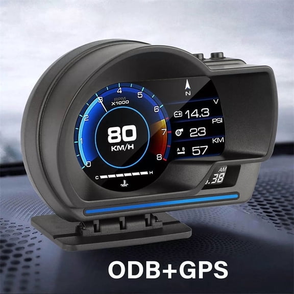 Car HUD Head-Up Display, OBD2   GPS Dual Mode Digital Speedometer, Tachometer, & Multi-Gauge Cluster with Overspeed Alarm, Dashboard Mounted Info Center for Safer Driving