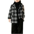 thumbnail image 2 of BRGZLK Boys Peacoat Fall Winter Plaid Mid Long Length Cardigan Warm Overcoat with Pockets and Buttons Trendy Casual Coat Black 14-15 Years, 2 of 5