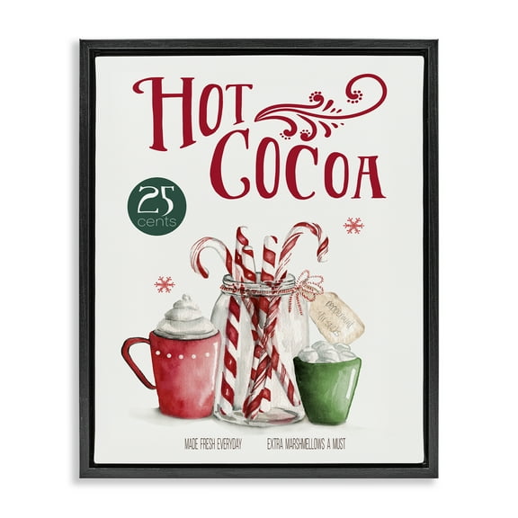 Stupell Industries Vintage Winter Hot Cocoa Holiday Painting Black Floater Framed Canvas Art Prints Wall Art, 17 x 21