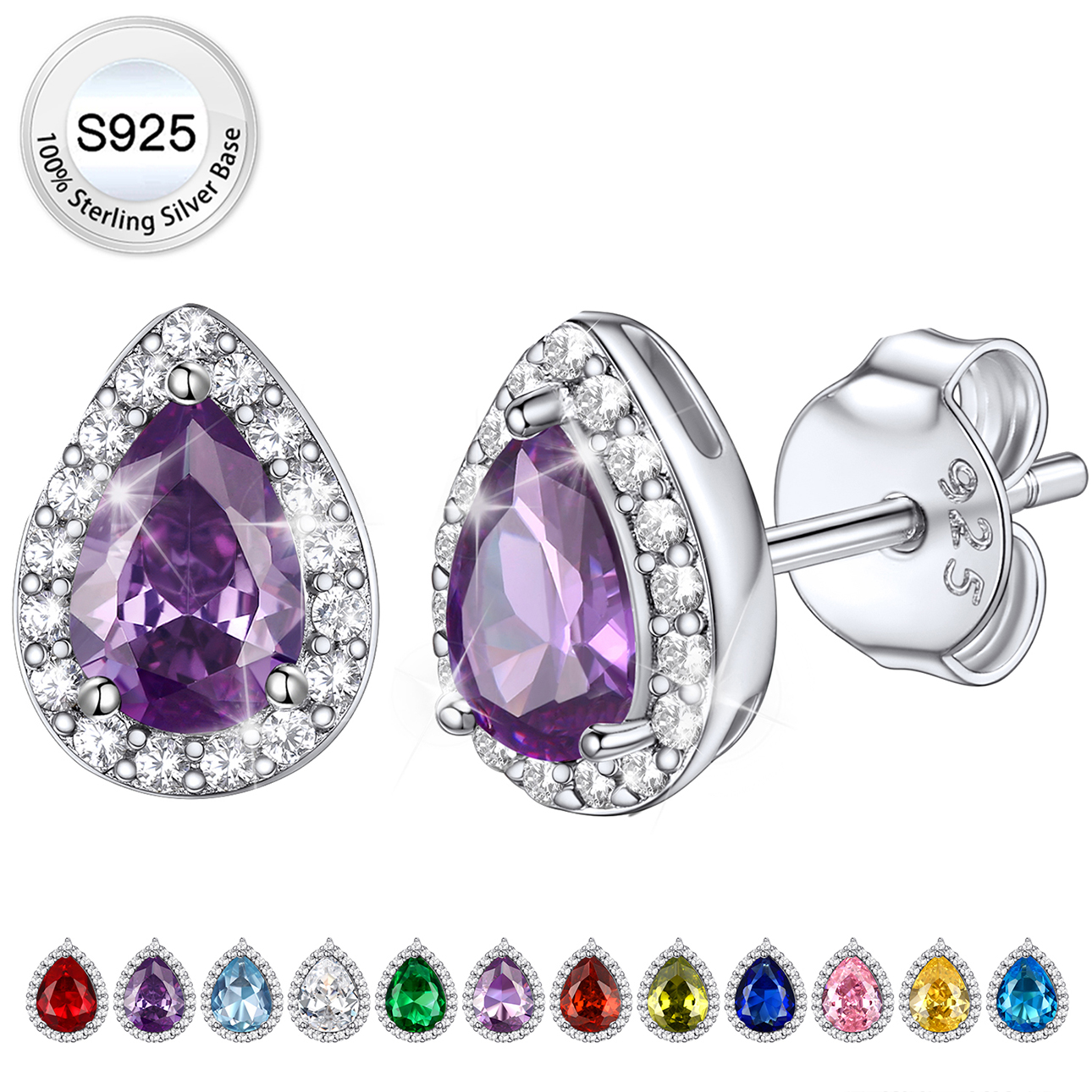 Bestyle 925 Sterling Silver February Birthstone Stud Earrings photo 1