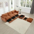 thumbnail image 5 of Newest L-Shaped 3 Seater Sectional Sofa Couch,3-seat Sofa, 1 Movable Ottoman,Crescent-shaped Armrests, Wraparound Back & Armrest Cushions,Soft,Comfortable,Chenille Orange, 5 of 20