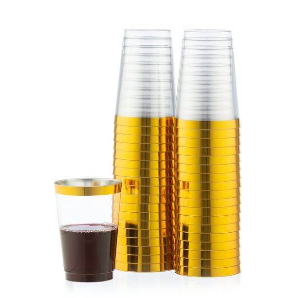 60 Gold Plastic Cups 14 OZ Clear Plastic Cups Tumblers Gold Rimmed Cups