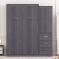 thumbnail image 4 of paproos Twin Size Murphy Bed with Wardrobe and Drawers, Storage Bed, Can be Folded into a Cabinet, Gray, 4 of 8
