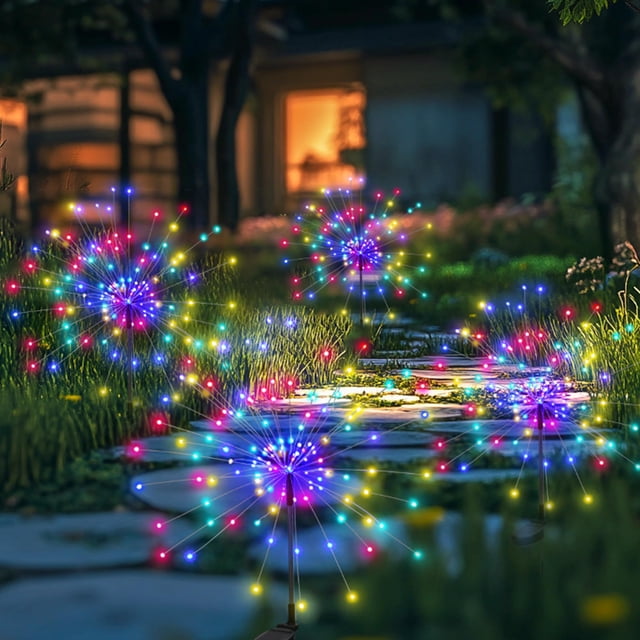 Luces solares para jardín PEVOROS, 120 LED, impermeables, coloridas, paquete de 4 unidades