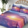 thumbnail image 3 of Ambesonne Landscape Fitted & Top Sheet Set with Shams, Sunset Sky and Clouds, Blue Yellow Purple, 3 of 5