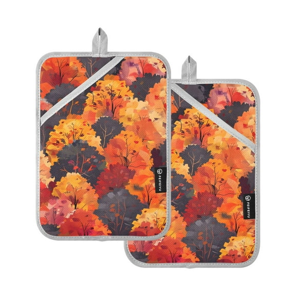 Pot Holders Set of 2 Heat Resistant 338℉ Kitchen Oven Gloves Potholder Cooking Baking Microwave Mitts Autumn Trees