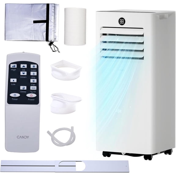 10,000 BTU Portable Air Conditioner for Rooms up to 450 Sq.Ft, 4-in-1 AC with Cooling, Dehumidifier, Fan & Sleep Mode, High/Low Speed, Remote Control, Window Kit Included, White