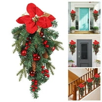 Tkrady 1 pcs Christmas Teardrop Swag Prelit Christmas Wreaths Staircase Decoration Artificial Stairs Christmas Garland with Lights Stairway Swag for Front Door Wall Window Home Xmas Decor