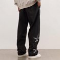 thumbnail image 5 of oqasdz Men's Pants Elastic Waist Spring Fall Star Embroidered Oversizxed Sweat Pants Sports Activities Casual Versatile Dailywear, 5 of 5