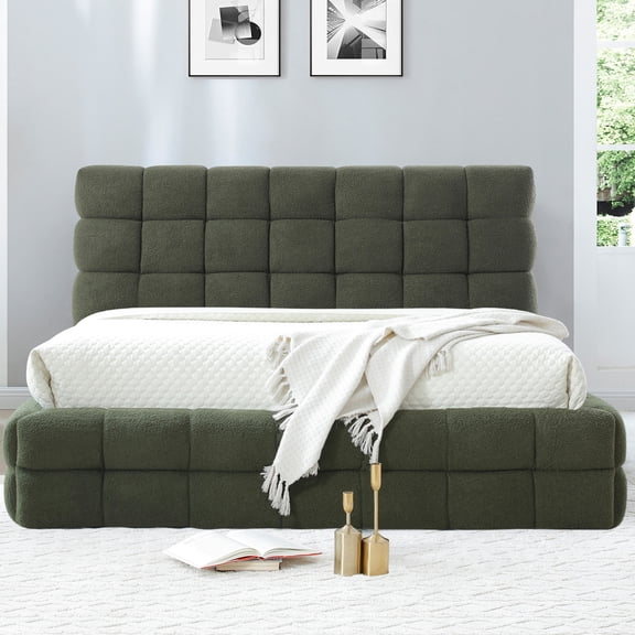 Electra King Size Fabric Upholstered Bed Frame in Green