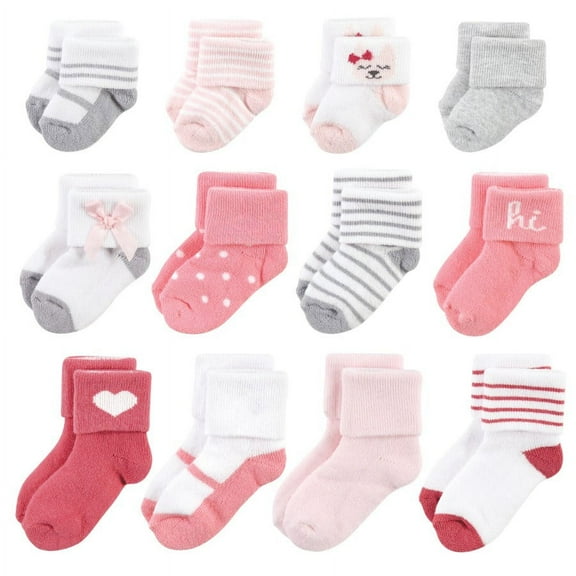 Hudson Baby Infant Girls Grow With Me Socks 12pk, Kitten, 0-24 Months