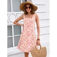 thumbnail image 2 of Women's Summer Square Neck Sleeveless Dress with Pockets, Pink Clustered Blooms Casual A-Line Mini Sundress, Beach Vacation Tank Dress, Size S, 2 of 7