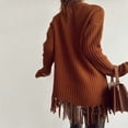 thumbnail image 6 of Women'S Tassel Fringe Sweater Long Sleeve Crew Neck Pullover Fall Knitted Tops Brown S, 6 of 7