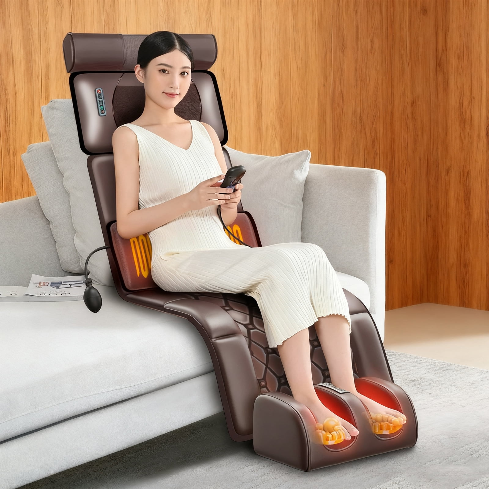 Full Body Massage Mat with Heating, Foldable Massage Mattress Pad with 10 Vibration Motors and 3 Adjustable Strength, Multifunctional Leg Foot Massagers and Detachable Neck Massager Pillow