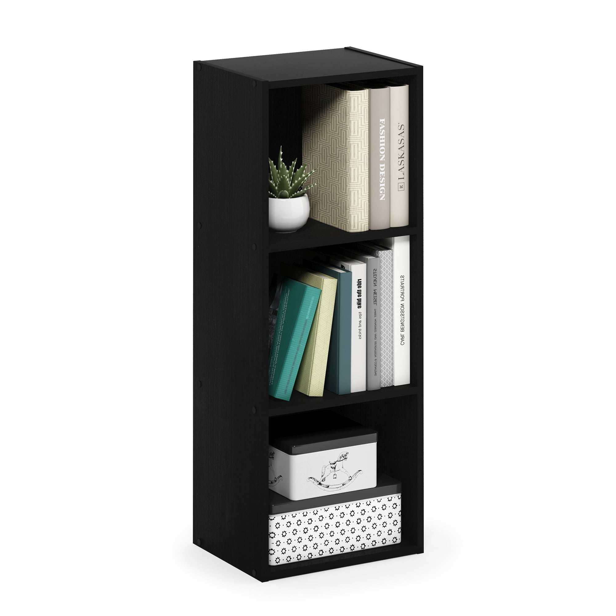 Furinno LUDER Book Shelf, 5-Cube Bookshelf, Tool Free Assembly Bookcase with Open Shelves, 9.4 x 19.7 x 31.5, Floor Standing, for Living Room, Bedroom, Home Office, Darkwood