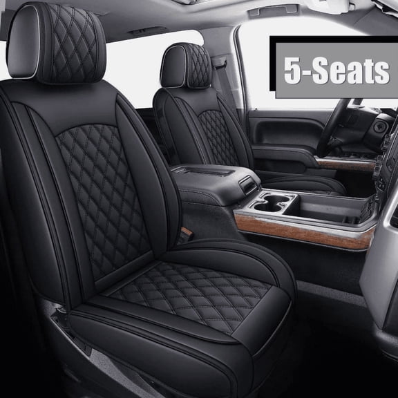 Dexico Leather Car Seat Covers Full Set Front Rear for Chevy Silverado 2007-2021, GMC Sierra 2007-2021