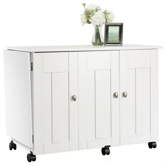 Pemberly Row Engineered Wood Drop-Leaf Sewing or Craft Table in Soft White
