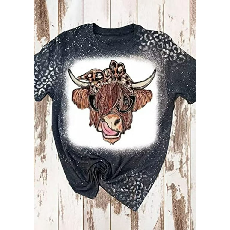 en gang forsætlig Haiku Leopard Cow Highland Cattle T-Shirt Women Western Cute Highland Cow Tees  Tops Farm Life Casual Cowgirl Shirts - Walmart.com