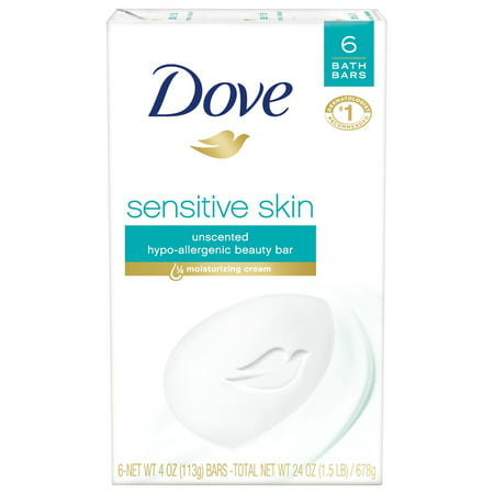 (2 pack) Dove Beauty Bar Sensitive Skin 4 oz, 6 Bar, more gentle than bar (Best Soap For Dry Skin)