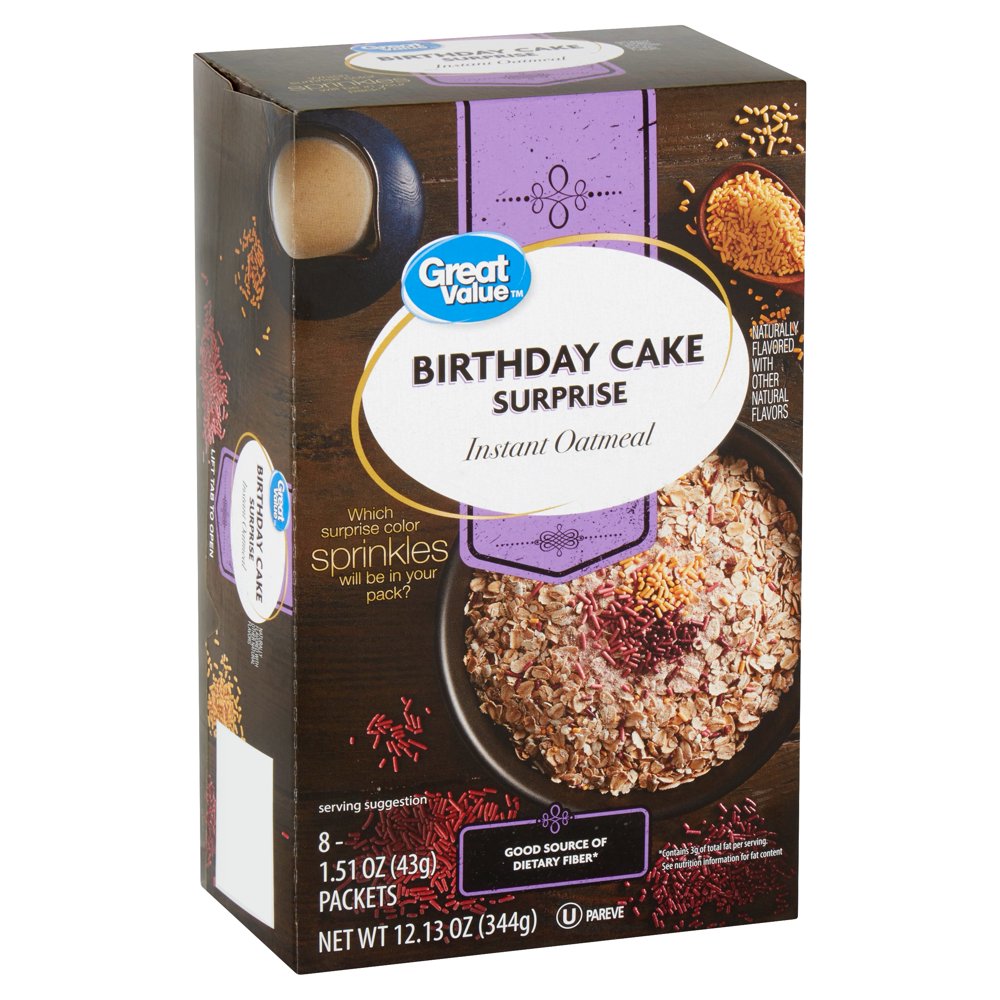 Great Value Birthday Cake Surprise Instant Oatmeal, 1.51 oz, 8 count