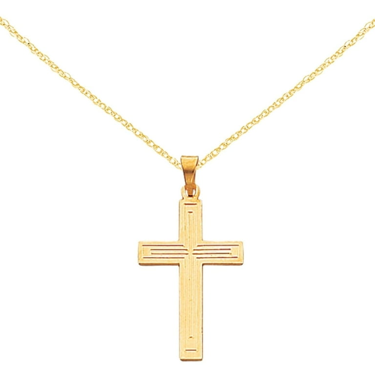 Primal Gold 14 Karat Yellow Gold Solid Cross Pendant with 18 inch