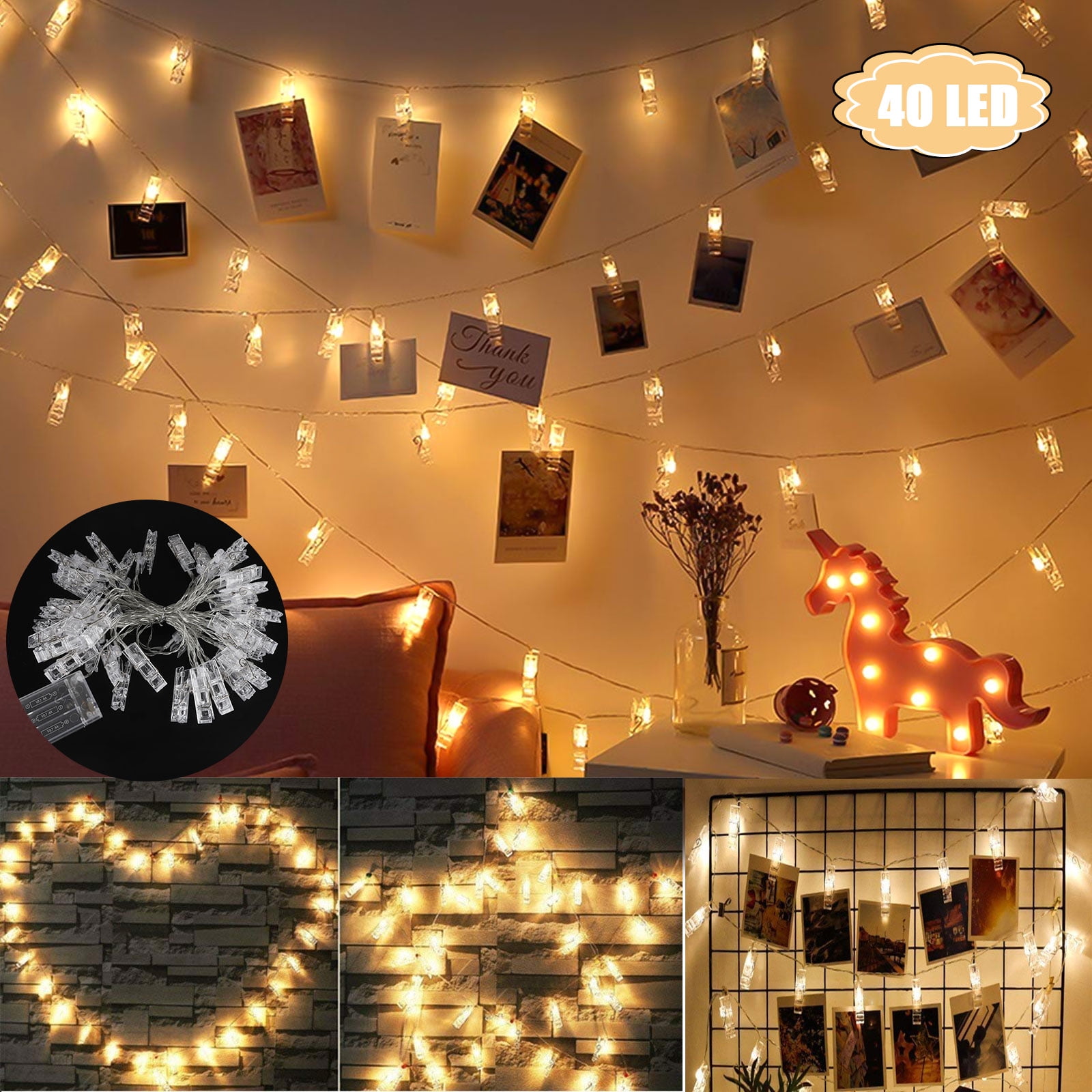 40 LED Card Photo Clip String Fairy Lights Battery Christmas Party Wedding light 
