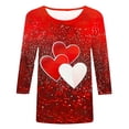 thumbnail image 4 of VKOYWKM Valentines Day T Shirts for Women 3/4 Sleeve Cute Love Heart Print T-Shirts Womens Tops Holiday Crew Neck Spring T Shirts Romantic Heart Top, 4 of 5