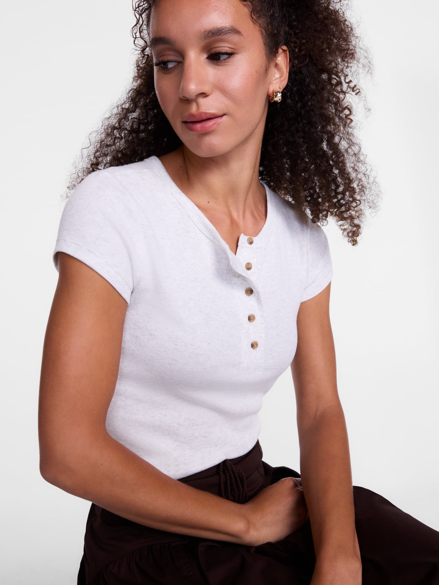 Scenario Women's Rib Henley with Short Sleeves, Sizes XS-XXXL