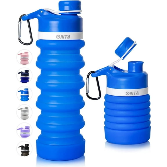 ONTA Collapsible Water Bottle- BPA Free Silicone Foldable Water Bottle for Travel,Silicone Portable Leak-Proof Travel Water Bottle 20oz, blue