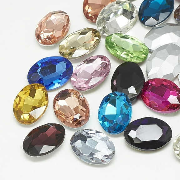 50pcs Pointed Back Glass Rhinestone Cabochons Faceted Oval Mixed color 14x10x4.5mm