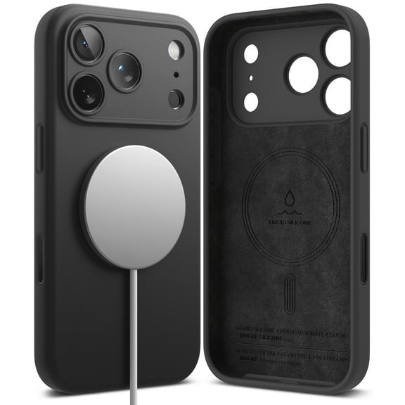 Ringke Silicone Magnetic [Compatible with MagSafe] for iPhone 17 Pro Max Case, Slim Soft Grip Shockproof Cover with Camera Control Button Cover - Black