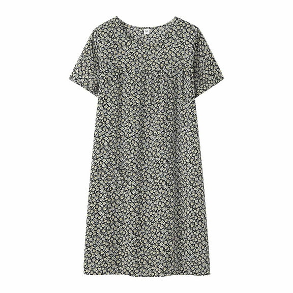 Summer Cotton Silk Short Sleeved Sleep Dress For Middle Aged Women New Loose Fitting Home Wear Elderly Sleepwear Plus Size Dress