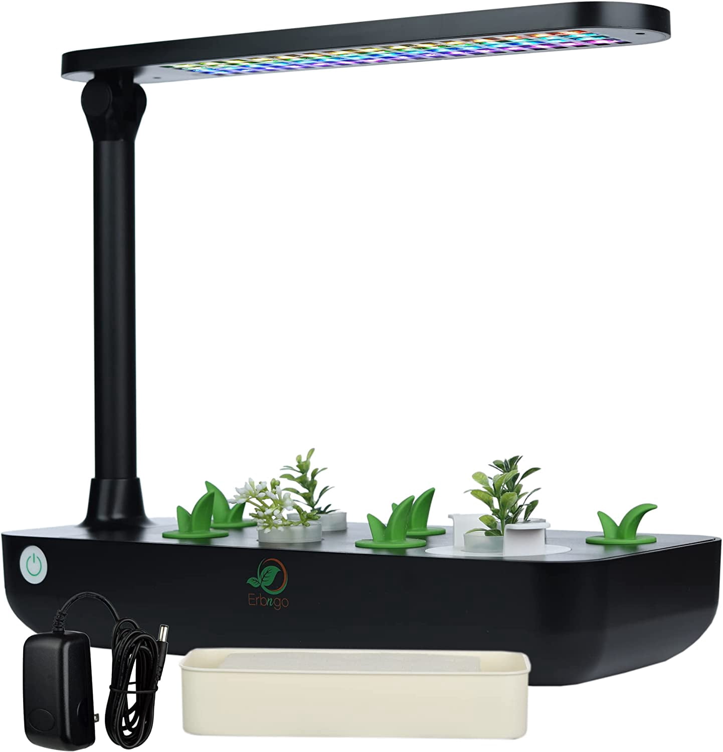 Erbngo Indoor Plant Growing System | Hydroponic Fresh Herb Garden Kit, Easy to Set Up, Extendable LED Full Spectrum Grow Lights for Plants and Photosynthesis, 9 Planting Slots, 3 Set-Up Steps, Black