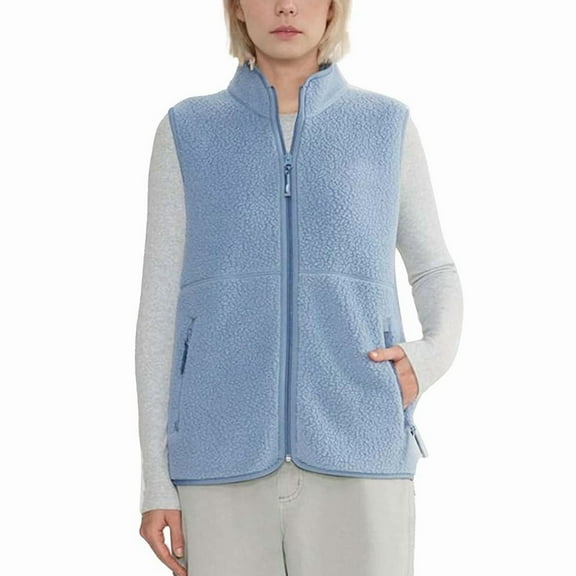 Htigea Sherpa Fleece Vest for Women Trendy Warm Sleeveless Vests Jacket Lightweight Zip Up Coats with Pockets Fall Outerwear Light Blue S