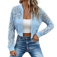 thumbnail image 2 of Idoravan Womens Lace Jacket Womens Cropped Lace Jacket Fashion Women Casual Zipper Lace Solid Long Sleeve Short Jacket Coat, 2 of 8