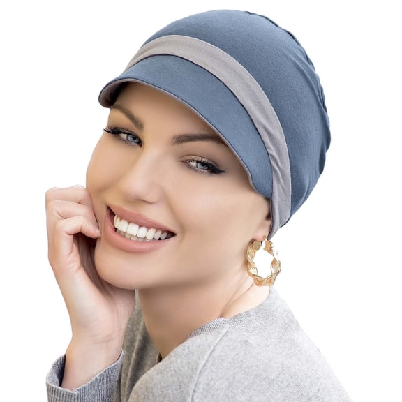 Reversible Newsboy Chemo Hat for Women, KATIA Soft Breathable UPF 50 Foldable Cap, One Size (Grey and Silver)