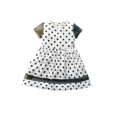 

Seyurigaoka Baby Girls Summer Patchwork Dress Casual Dot Print Short Sleeve Round Neck One-piece