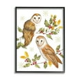 thumbnail image 2 of Peaceful Barn Owl Perched Holly Berry Sprigs Animals & Insects Painting Framed Art Print Wall Art, 2 of 5
