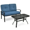 thumbnail image 1 of Patiojoy 2PCS Patio Conversation Set Outdoor Loveseat w/Coffee Table & Navy Cushions, 1 of 6