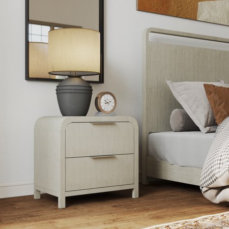 Roundhill Furniture Tavari Contemporary 2-Drawer Wood Nightstand Light Gray
