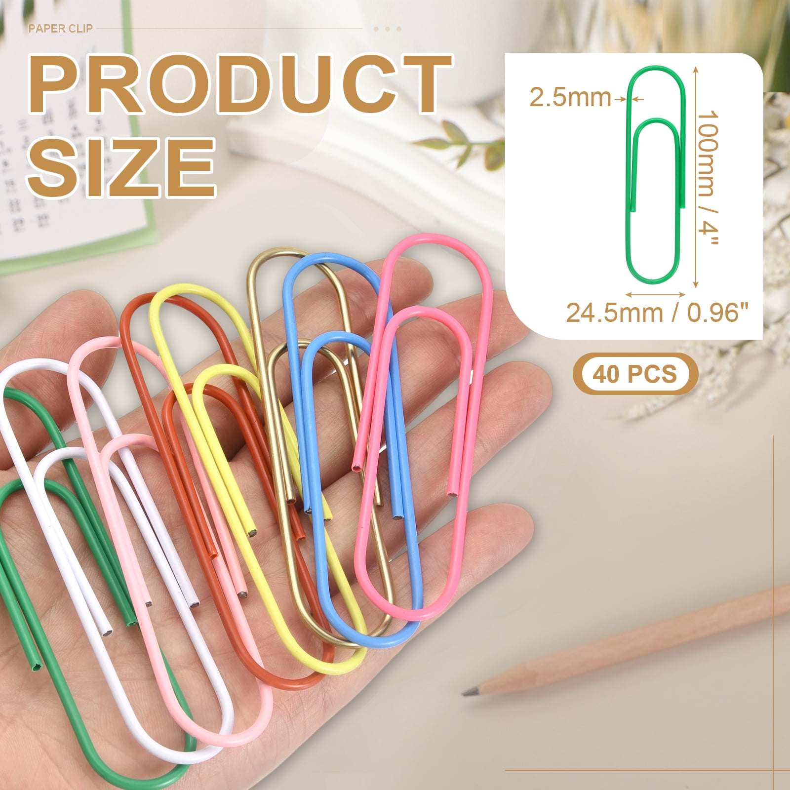 Uxcell 4 Inch Large Paper Clip, 40Pcs Big Paper Clip Metal Giant Extra Large Rust-proof Strong Bulk for Home Office Supplies Organizing Files Document Bookmark, Green